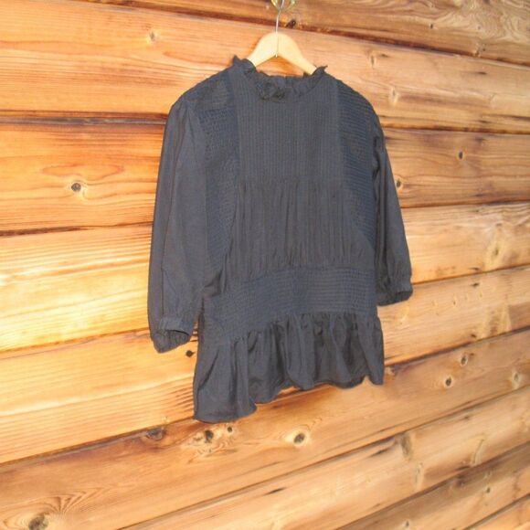 Something Navy Black Pleated Blouse Top - Picture 4 of 9